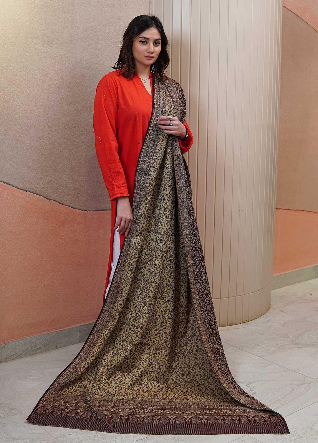 Sanaulla Exclusive Range  Pashmina  Shawls AKP-22 Maroon 01 - Pashmina Shawls