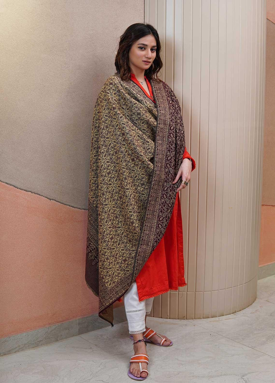 Sanaulla Exclusive Range  Pashmina  Shawls AKP-22 Maroon 01 - Pashmina Shawls