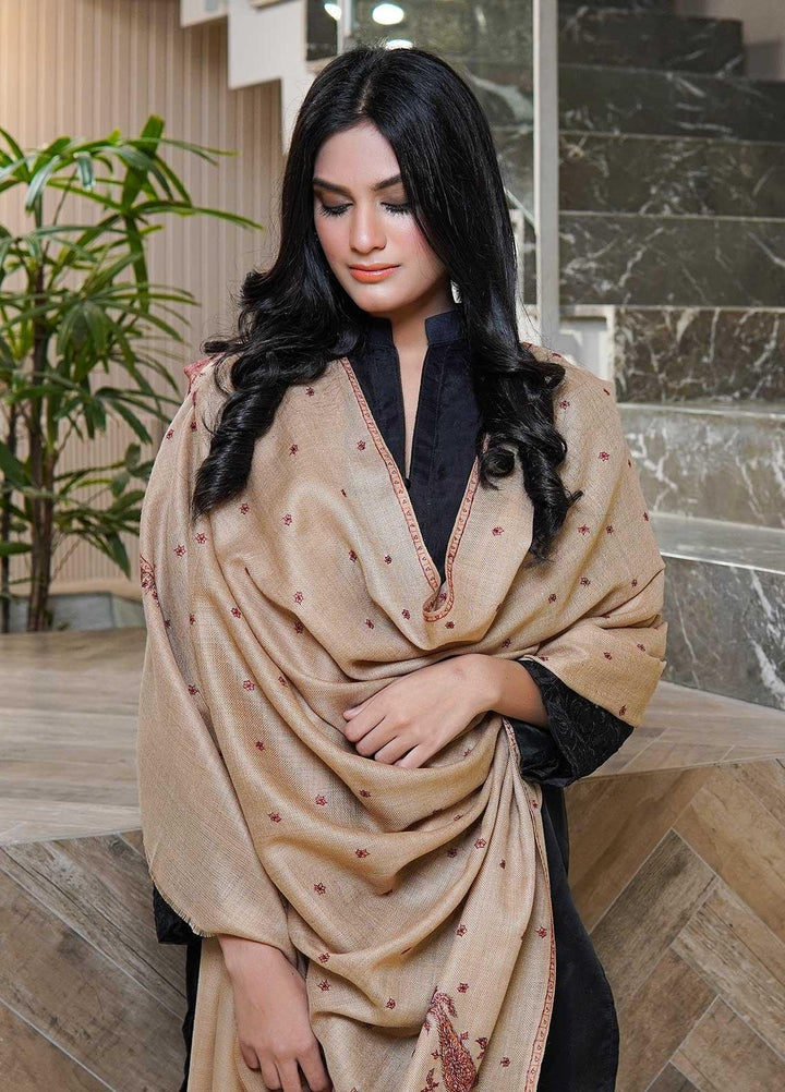 Sanaulla Exclusive Range  Pashmina  Shawls MAMA-29 Fawn-5 - Pashmina Shawls