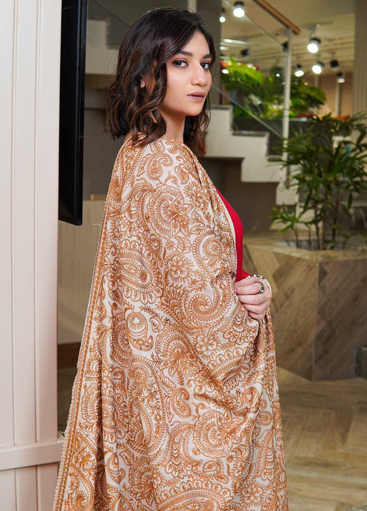 Sanaulla Exclusive Range  Pashmina  Shawls Zarri Nalki Pasily Jaal AD KPS-43 Fawn04 - Pashmina Shawls