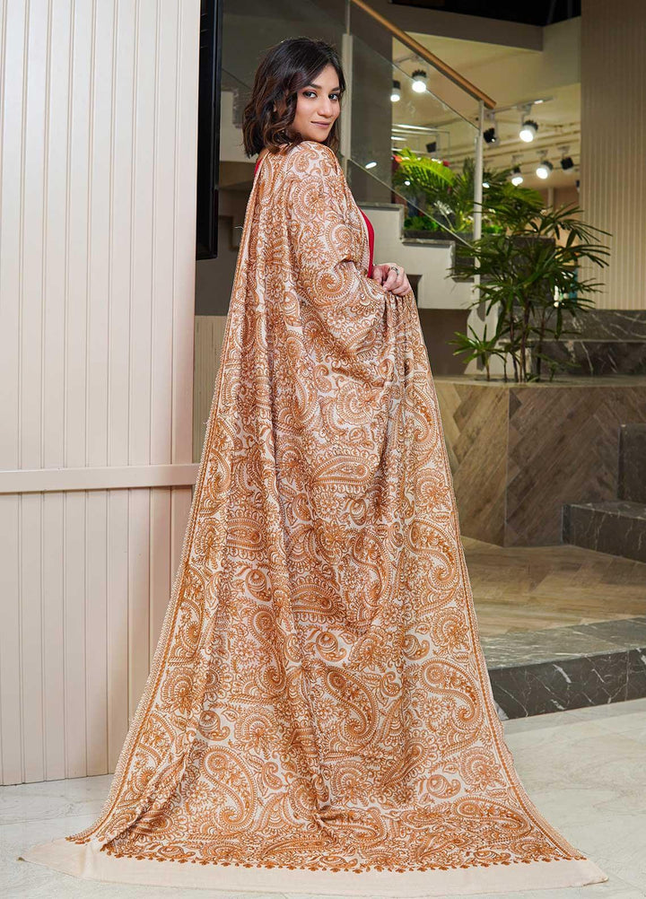 Sanaulla Exclusive Range  Pashmina  Shawls Zarri Nalki Pasily Jaal AD KPS-43 Fawn04 - Pashmina Shawls