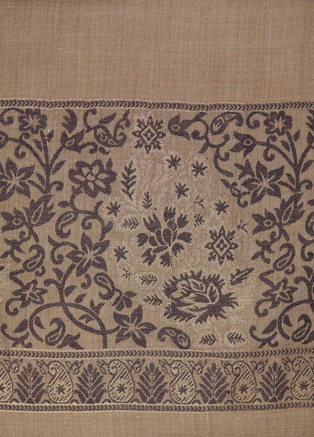 Sanaulla Exclusive Range  Pashmina  Shawls Zarri Palla C KPS-54 Brown02 - Pashmina Shawls