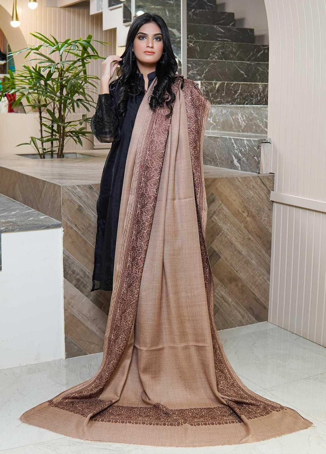 Sanaulla Exclusive Range  Pashmina  Shawls AKP-10 Brown 05 - Pashmina Shawls