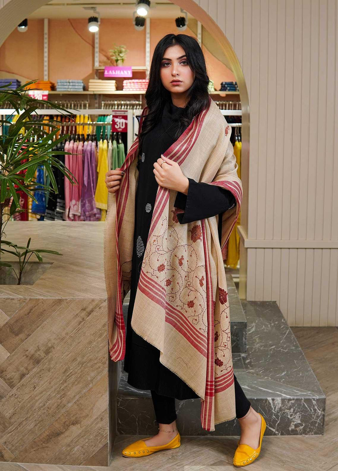 Sanaulla Exclusive Range  Pashmina  Shawls AKP-19 Brown 02 - Pashmina Shawls