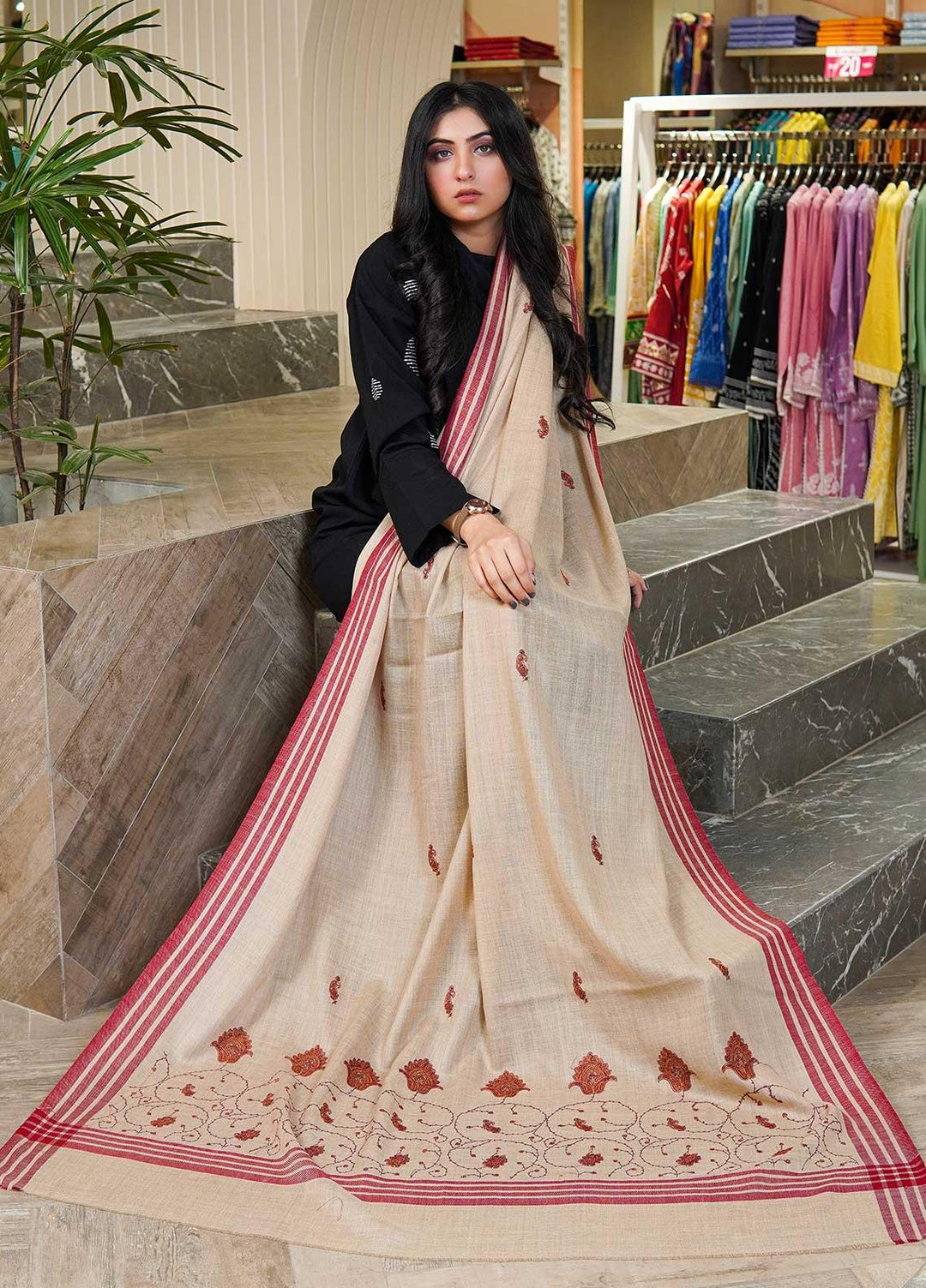 Sanaulla Exclusive Range  Pashmina  Shawls AKP-19 Brown 02 - Pashmina Shawls