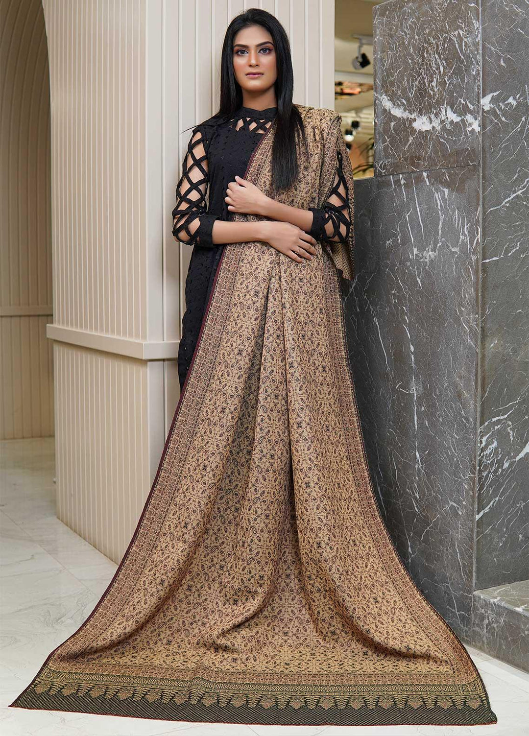 Sanaulla Exclusive Range  Pashmina  Shawls AKP-22 Mehandi - Pashmina Shawls