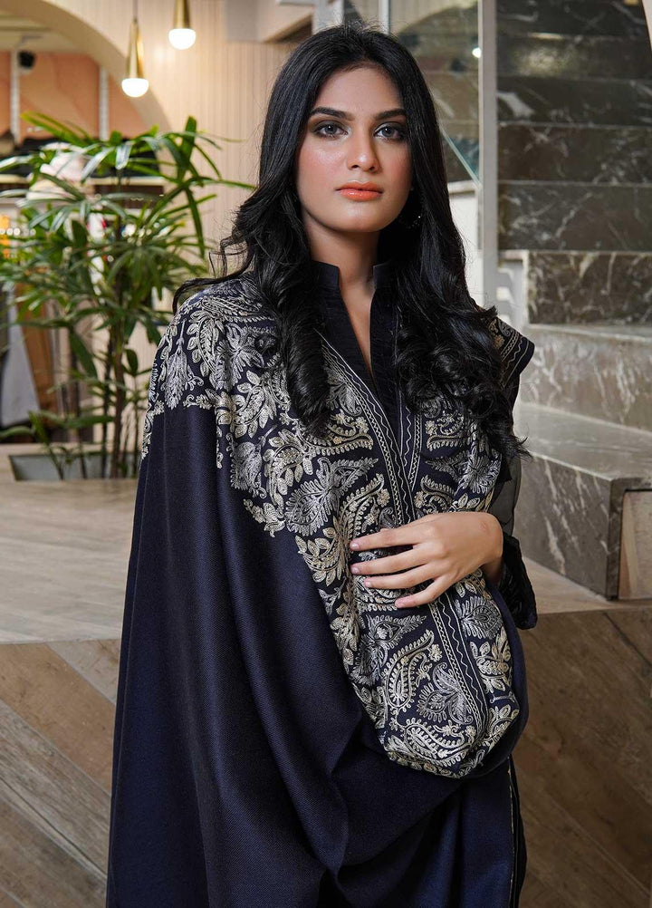 Sanaulla Exclusive Range  Pashmina  Shawls AKP-01 Navy Blue - Pashmina Shawls