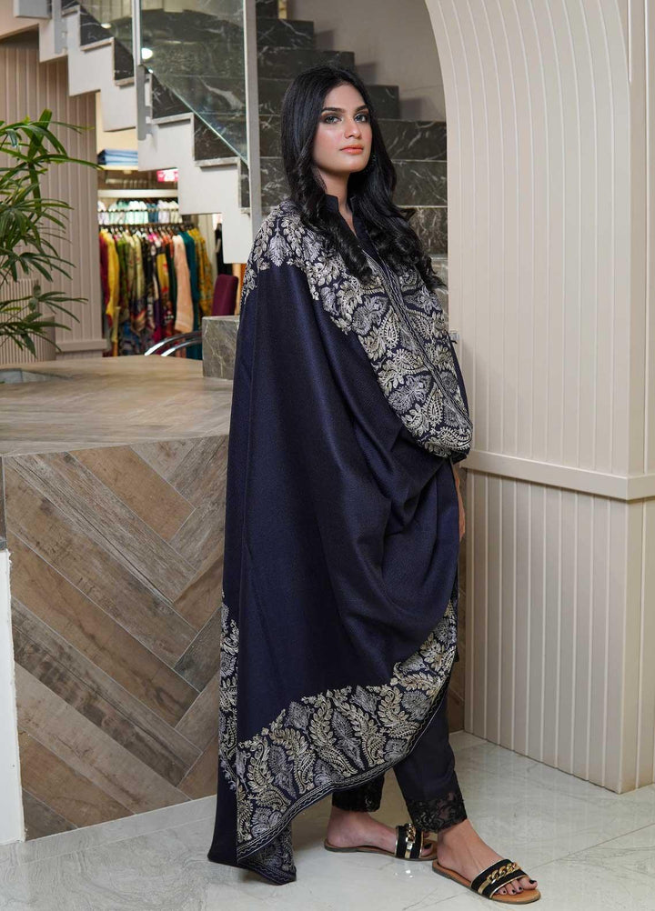 Sanaulla Exclusive Range  Pashmina  Shawls AKP-01 Navy Blue - Pashmina Shawls