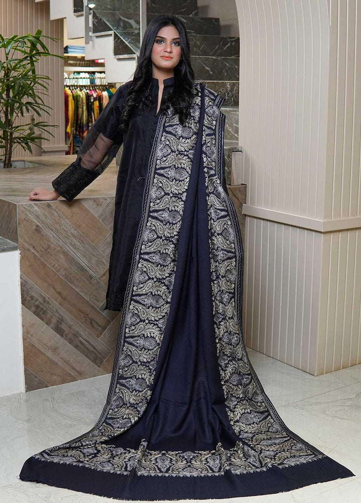 Sanaulla Exclusive Range  Pashmina  Shawls AKP-01 Navy Blue - Pashmina Shawls