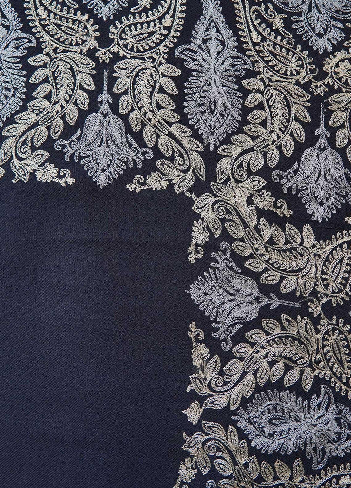 Sanaulla Exclusive Range  Pashmina  Shawls AKP-01 Navy Blue - Pashmina Shawls