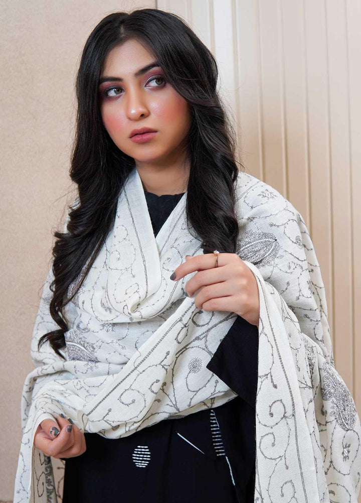 Sanaulla Exclusive Range  Pashmina  Shawls AKP-20 White 01 - Pashmina Shawls