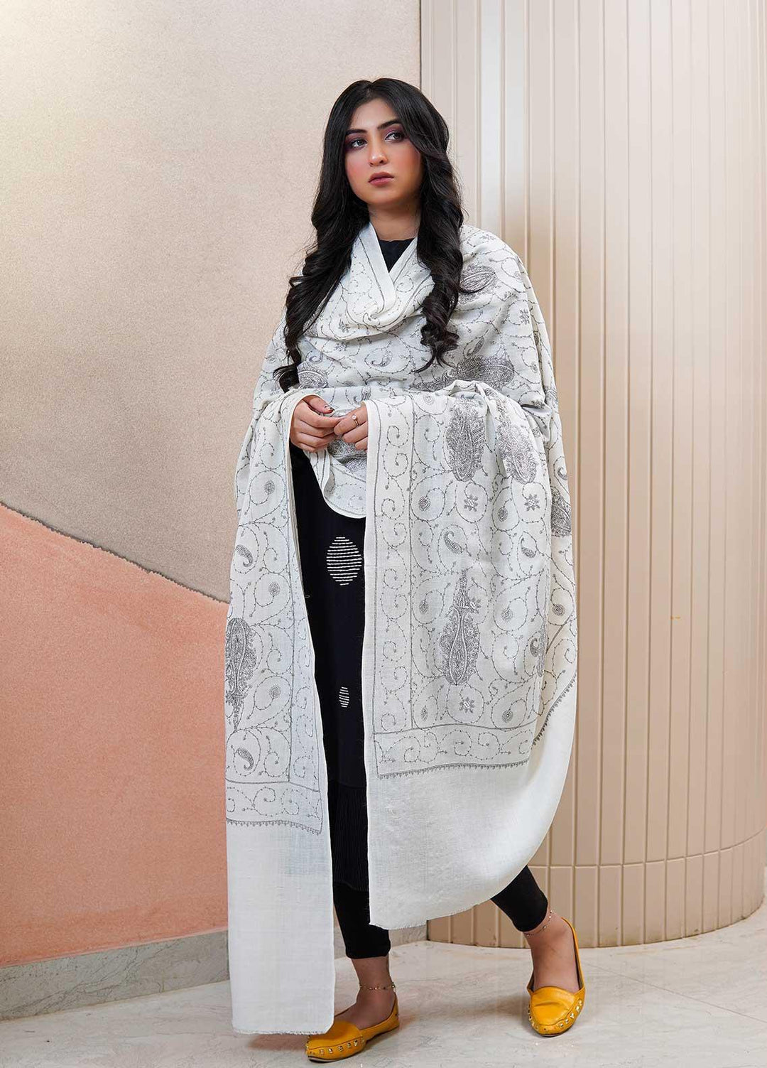 Sanaulla Exclusive Range  Pashmina  Shawls AKP-20 White 01 - Pashmina Shawls