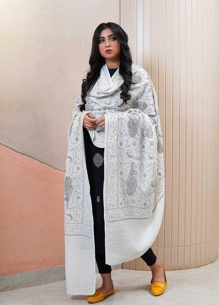 Sanaulla Exclusive Range  Pashmina  Shawls AKP-20 White 01 - Pashmina Shawls