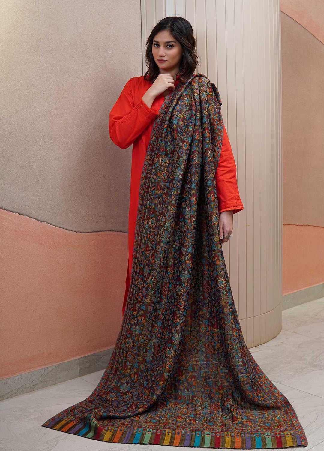 Sanaulla Exclusive Range  Pashmina  Shawls MAMA-02 Green-3 - Pashmina Shawls