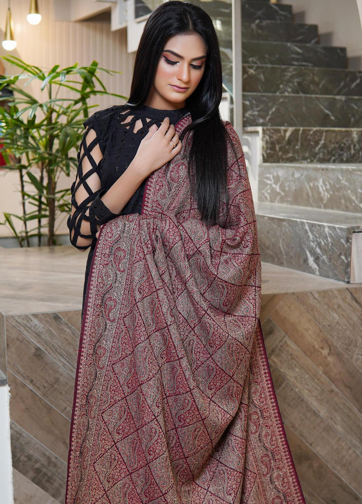 Sanaulla Exclusive Range  Pashmina  Shawls AKP-22 Maroon 09 - Pashmina Shawls