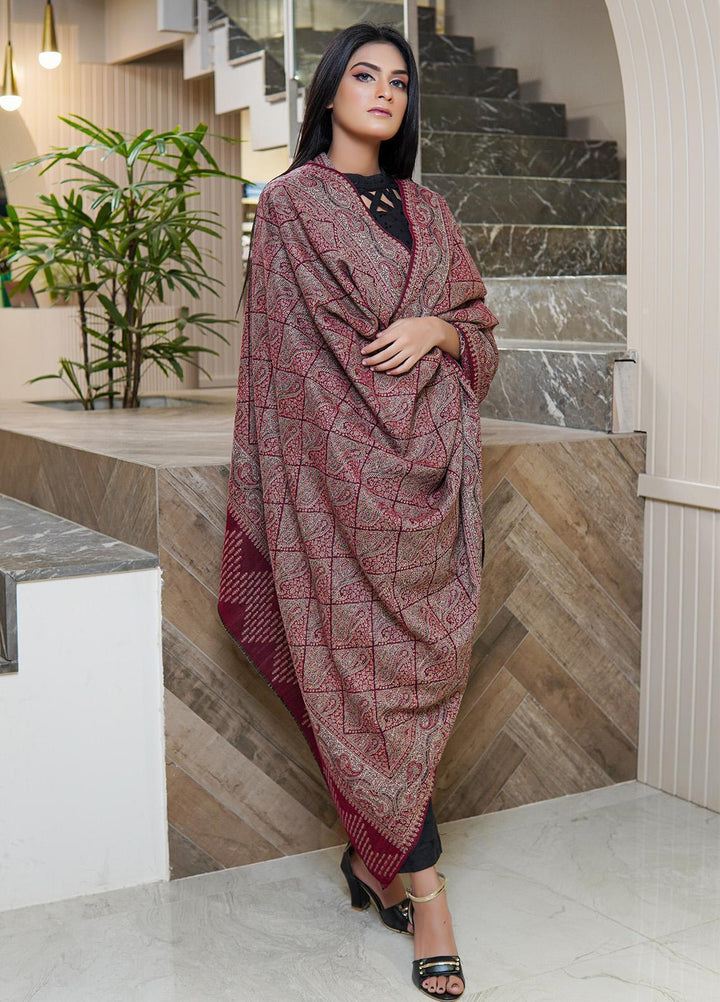 Sanaulla Exclusive Range  Pashmina  Shawls AKP-22 Maroon 09 - Pashmina Shawls