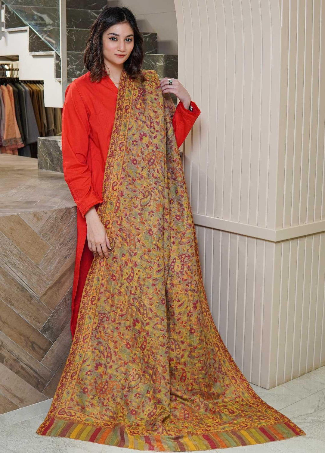 Sanaulla Exclusive Range  Pashmina  Shawls MAMA-02 Brown-4 - Pashmina Shawls