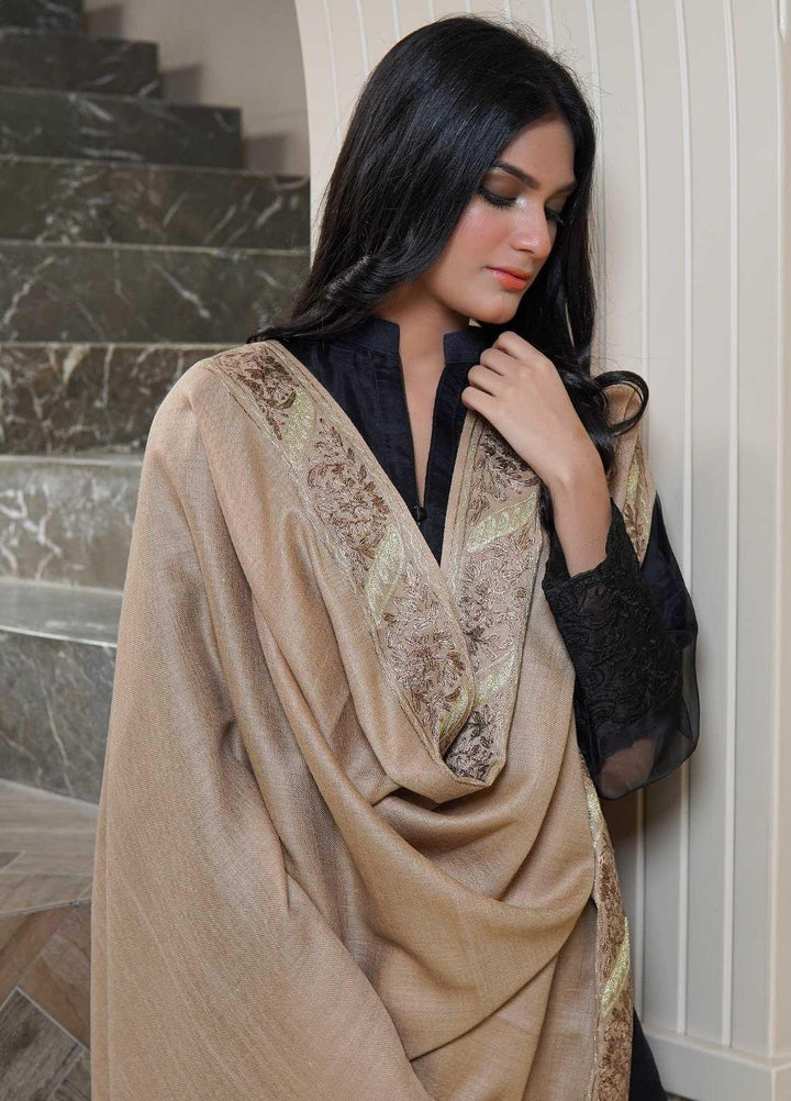 Sanaulla Exclusive Range  Pashmina  Shawls MAMA-27 Fawn-3 - Pashmina Shawls