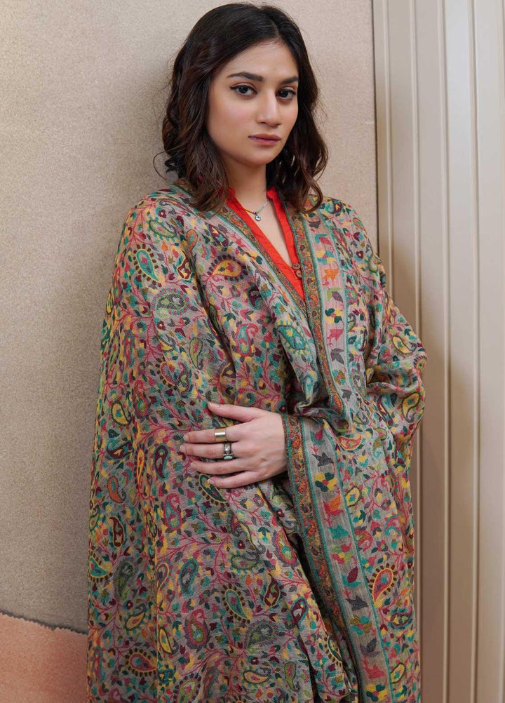 Sanaulla Exclusive Range  Pashmina  Shawls MAMA-02 Green-2 - Pashmina Shawls