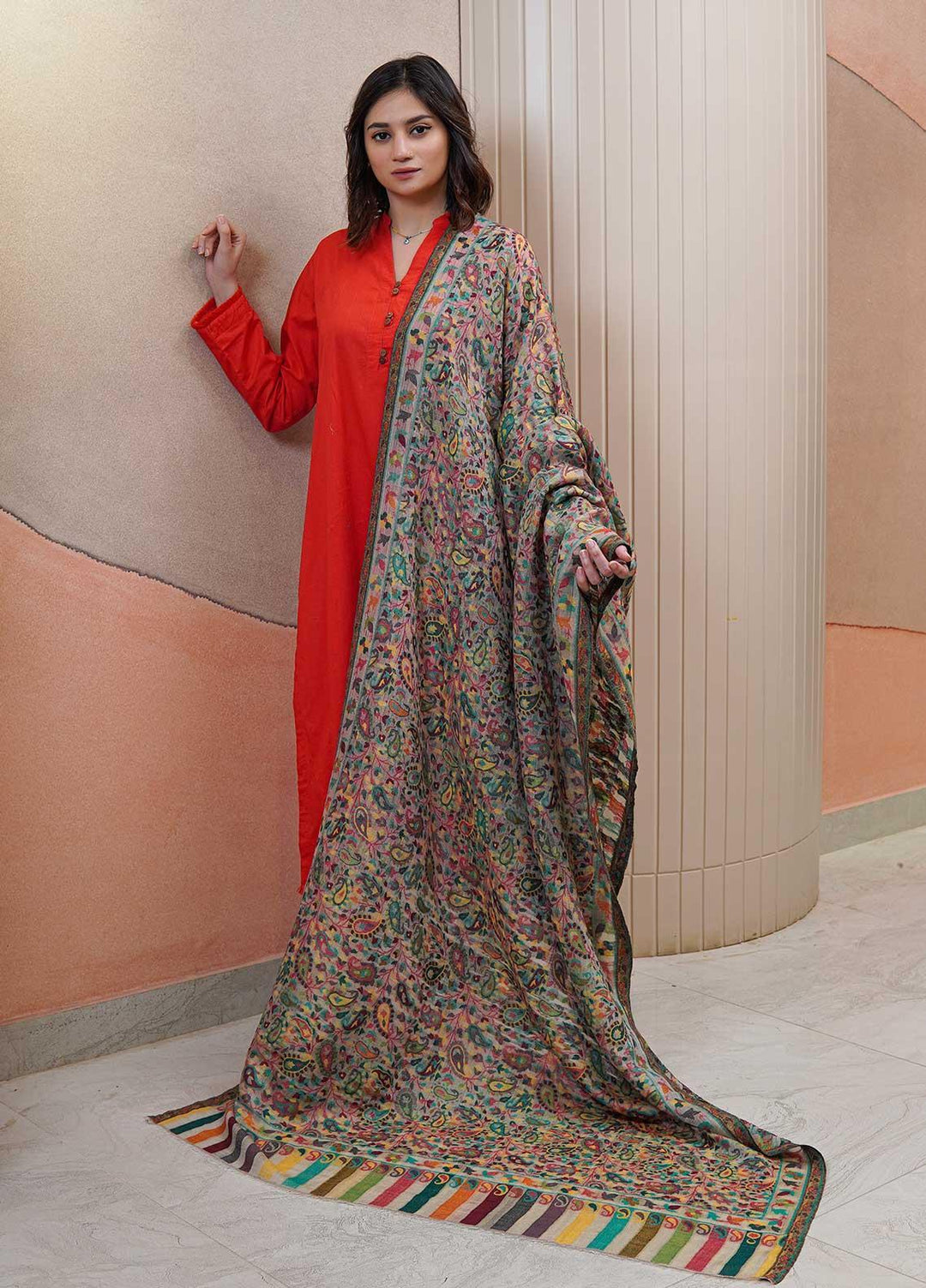 Sanaulla Exclusive Range  Pashmina  Shawls MAMA-02 Green-2 - Pashmina Shawls