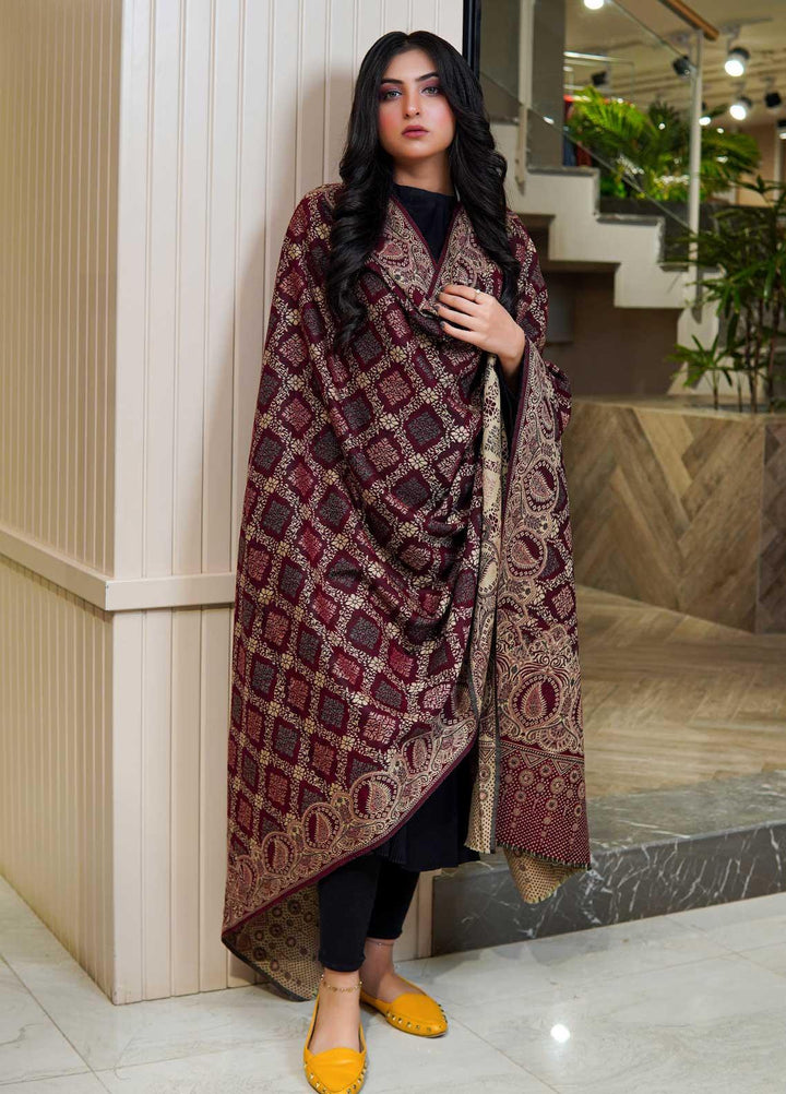 Sanaulla Exclusive Range  Pashmina  Shawls AKP-22 Maroon 06 - Pashmina Shawls