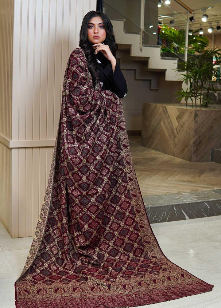 Sanaulla Exclusive Range  Pashmina  Shawls AKP-22 Maroon 06 - Pashmina Shawls