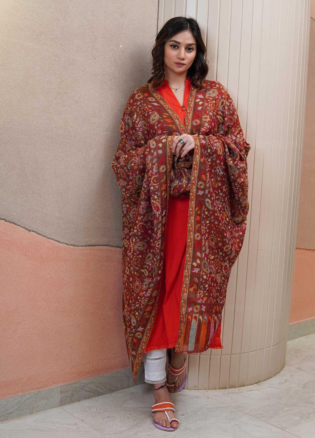 Sanaulla Exclusive Range  Pashmina  Shawls MAMA-02 Brown-2 - Pashmina Shawls