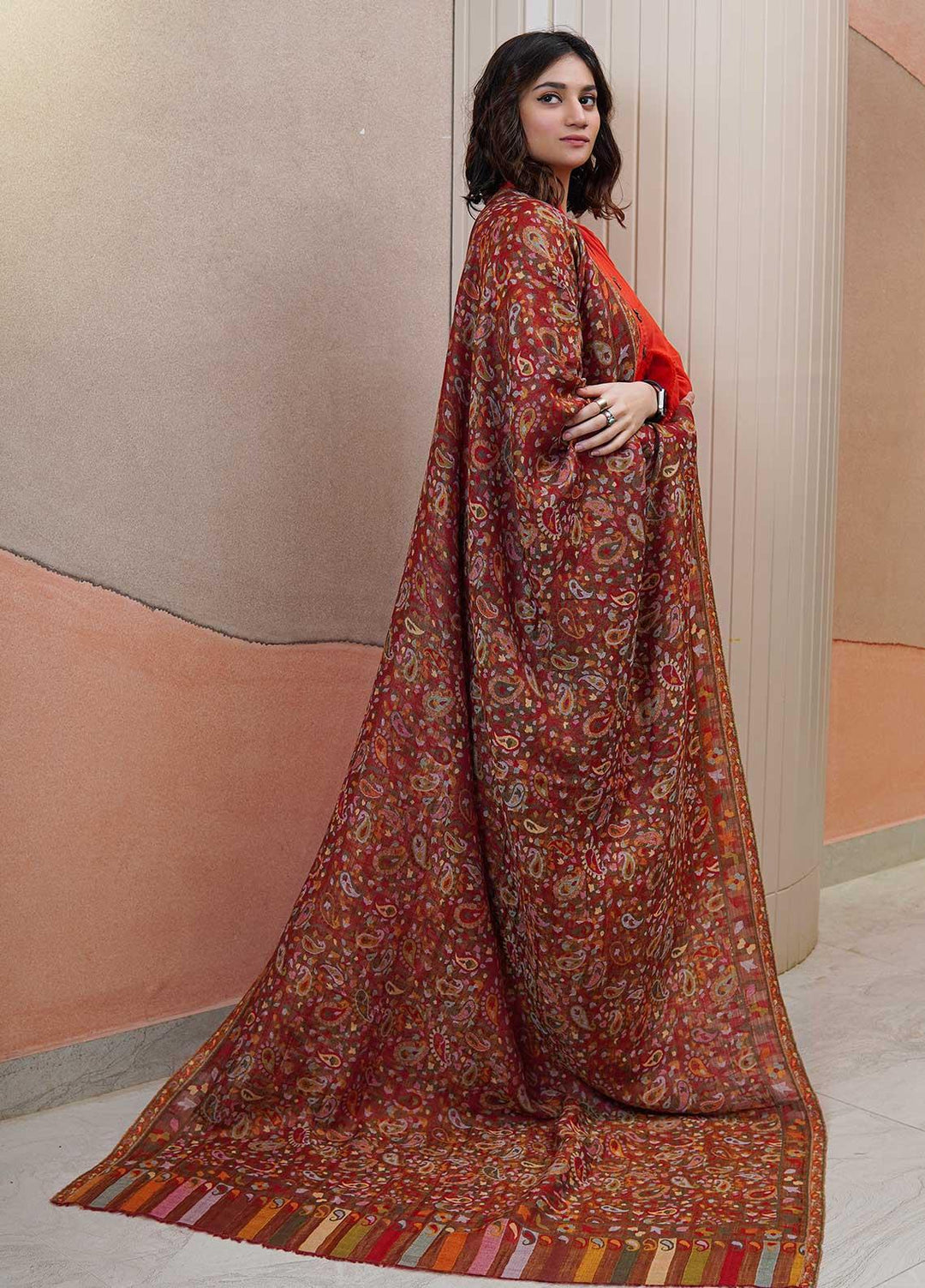 Sanaulla Exclusive Range  Pashmina  Shawls MAMA-02 Brown-2 - Pashmina Shawls