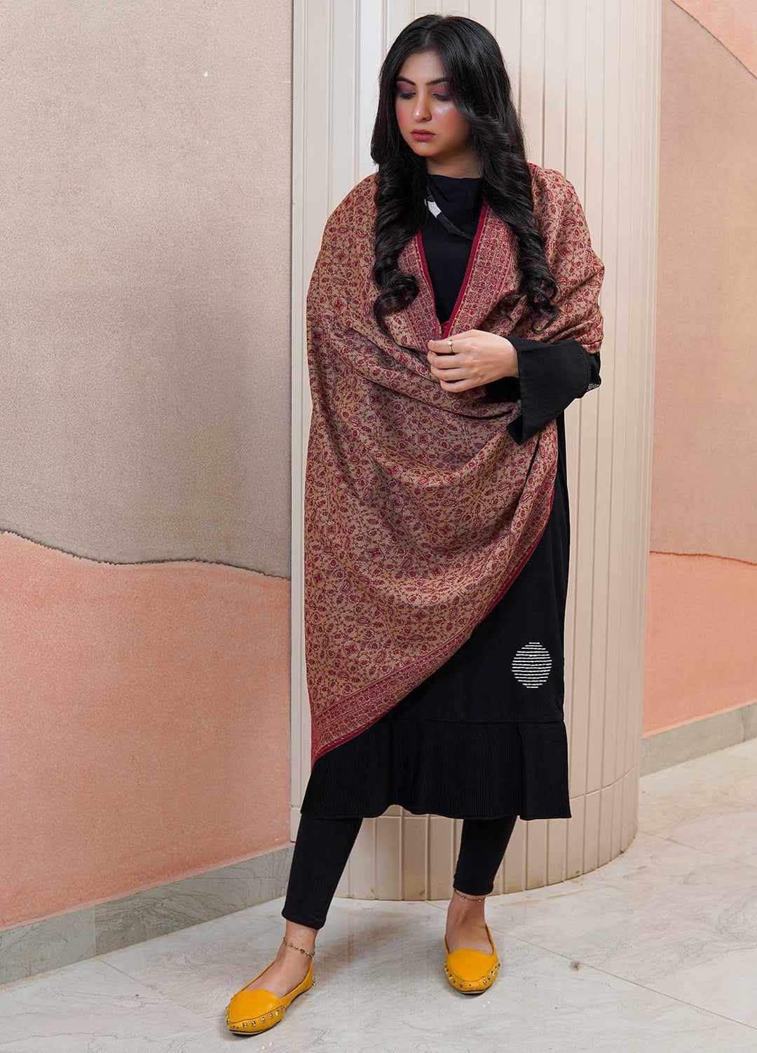 Sanaulla Exclusive Range  Pashmina  Shawls AKP-22 Red 01 - Pashmina Shawls