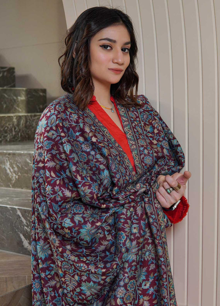 Sanaulla Exclusive Range  Pashmina  Shawls MAMA-02 Purple-2 - Pashmina Shawls