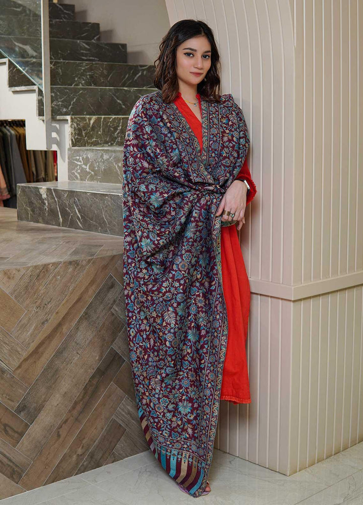 Sanaulla Exclusive Range  Pashmina  Shawls MAMA-02 Purple-2 - Pashmina Shawls