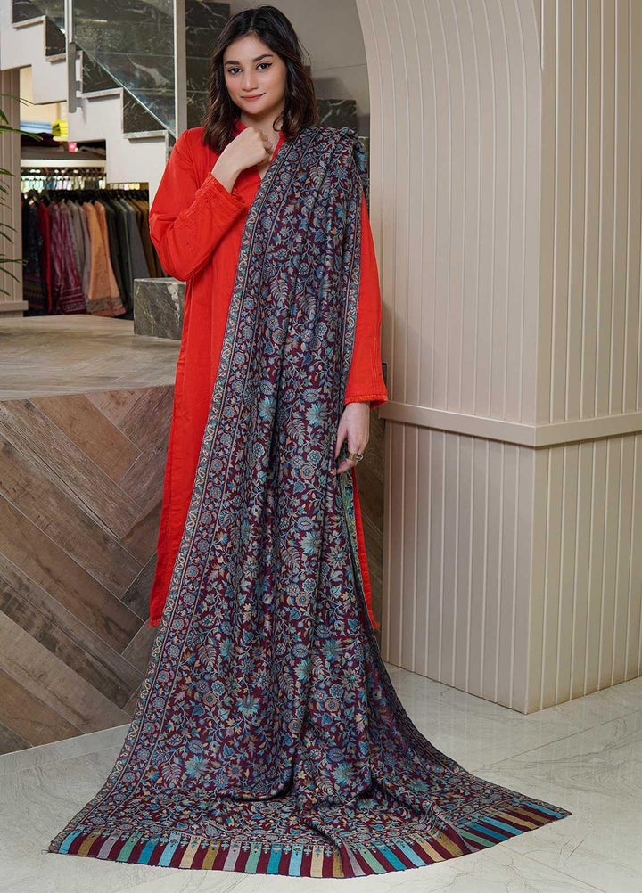 Sanaulla Exclusive Range  Pashmina  Shawls MAMA-02 Purple-2 - Pashmina Shawls