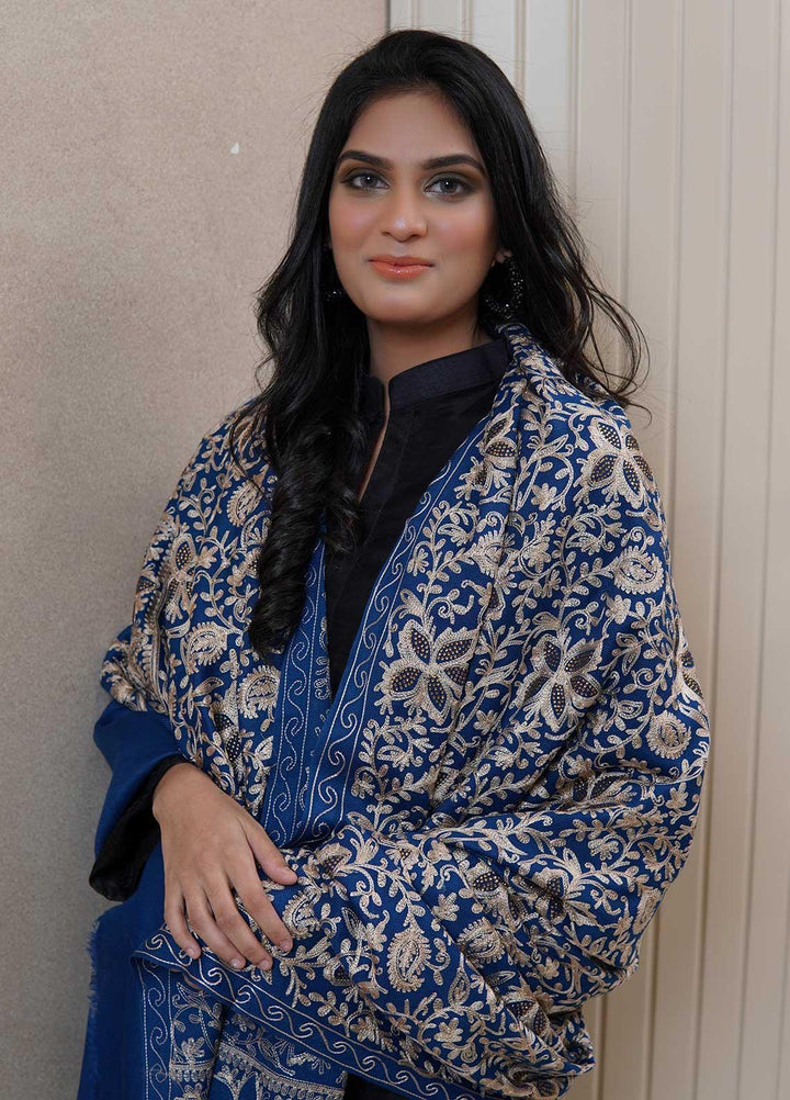 Sanaulla Exclusive Range  Pashmina  Shawls AKP-06 Royal Blue 01 - Pashmina Shawls
