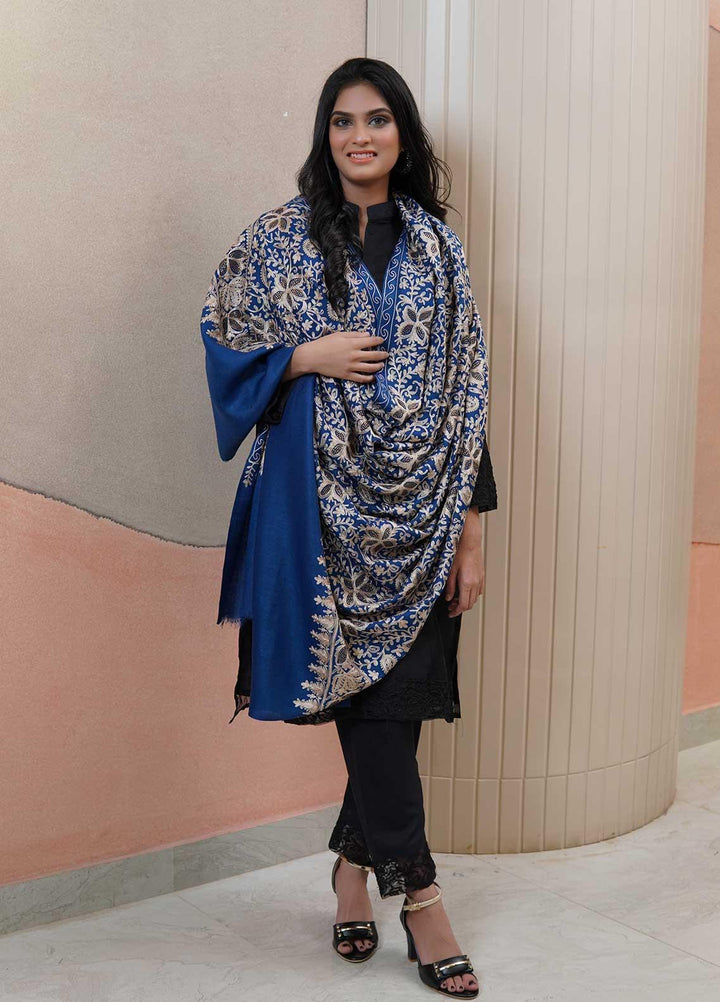 Sanaulla Exclusive Range  Pashmina  Shawls AKP-06 Royal Blue 01 - Pashmina Shawls