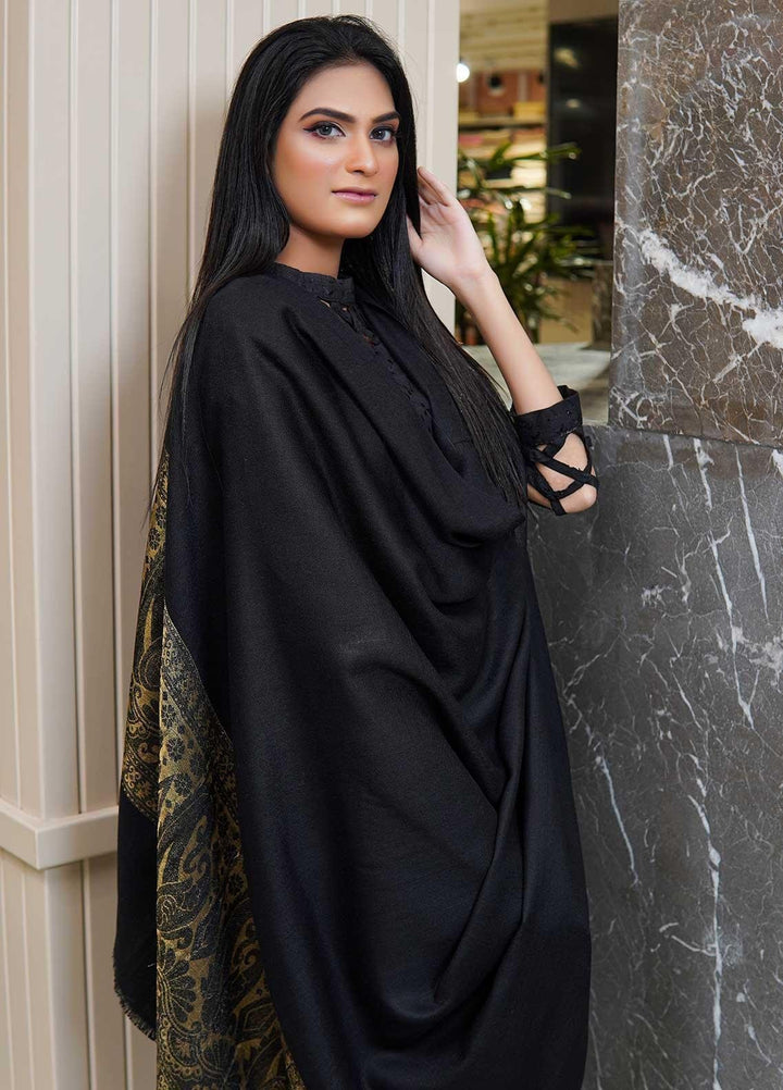 Sanaulla Exclusive Range  Pashmina  Shawls Zarri Palla C KPS-54 Black05 - Pashmina Shawls