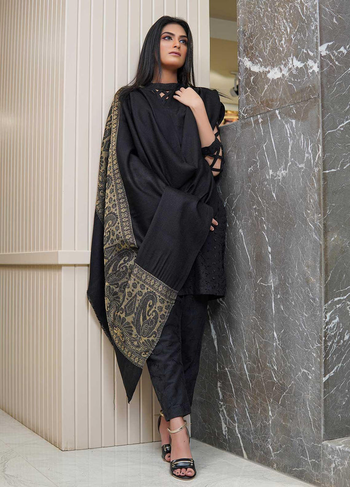 Sanaulla Exclusive Range  Pashmina  Shawls Zarri Palla C KPS-54 Black05 - Pashmina Shawls