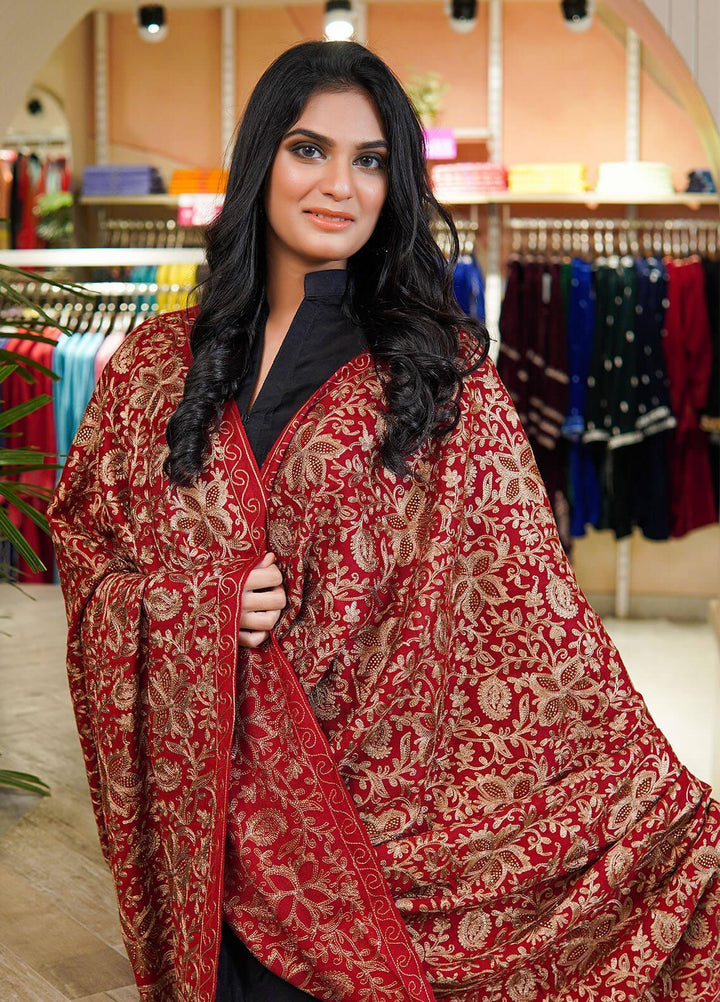 Sanaulla Exclusive Range  Pashmina  Shawls AKP-06 Red - Pashmina Shawls