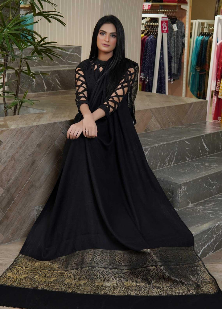 Sanaulla Exclusive Range  Pashmina  Shawls Zarri Palla C KPS-54 Black01 - Pashmina Shawls