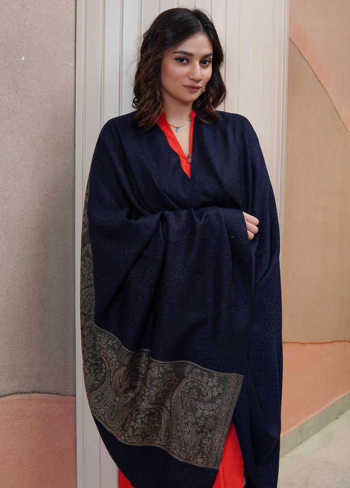 Sanaulla Exclusive Range  Pashmina  Shawls AKP-08 Navy Blue - Pashmina Shawls