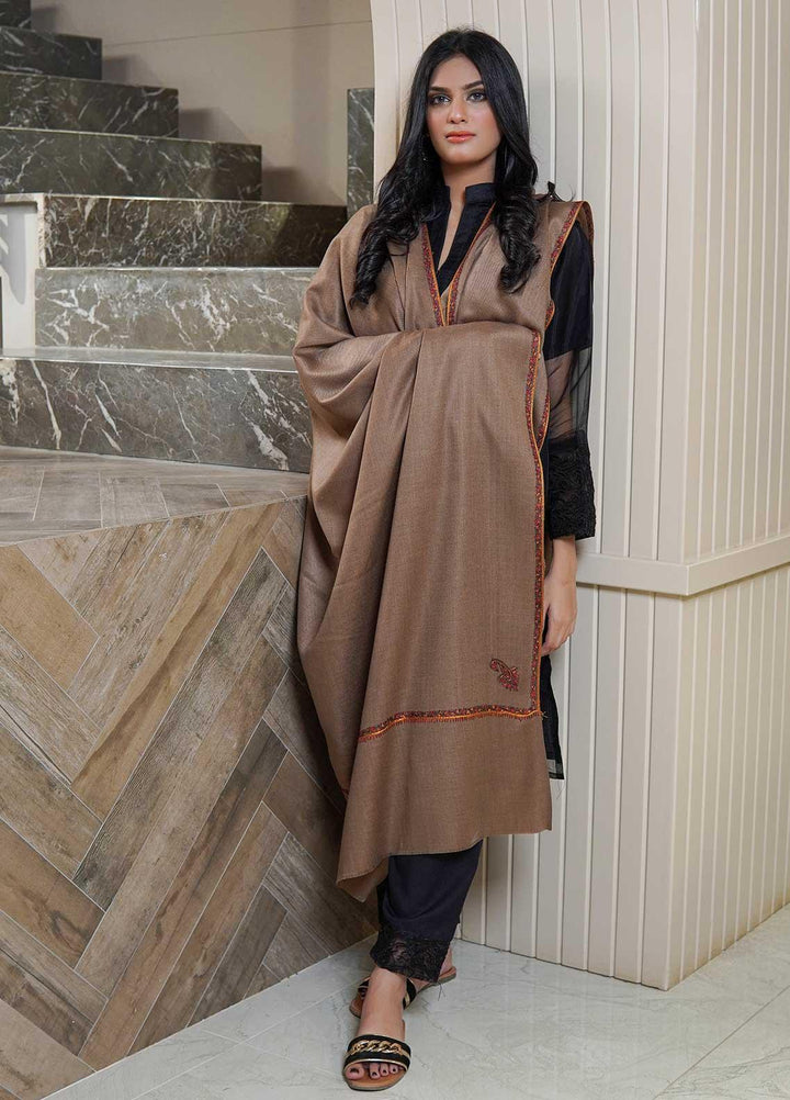 Sanaulla Exclusive Range  Pashmina  Shawls Kingri T DD KPS-21 Dark Brown02 - Pashmina Shawls