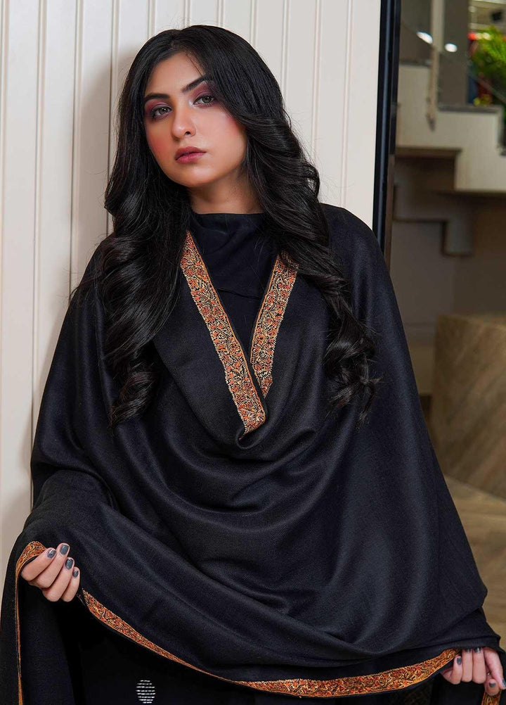 Sanaulla Exclusive Range  Pashmina  Shawls MAMA-18 Black-3 - Pashmina Shawls