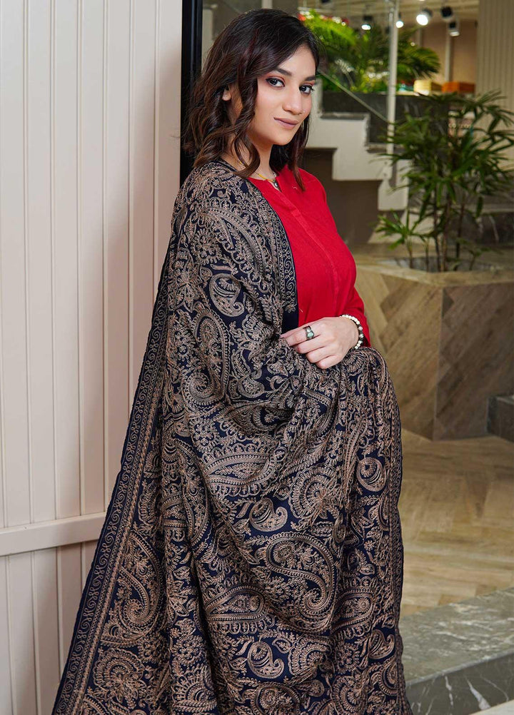 Sanaulla Exclusive Range  Pashmina  Shawls Zarri Nalki Pasily Jaal AD KPS-43 Blue01 - Pashmina Shawls