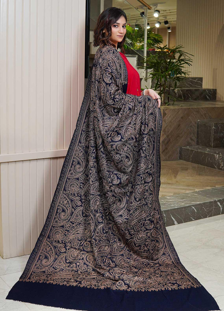 Sanaulla Exclusive Range  Pashmina  Shawls Zarri Nalki Pasily Jaal AD KPS-43 Blue01 - Pashmina Shawls
