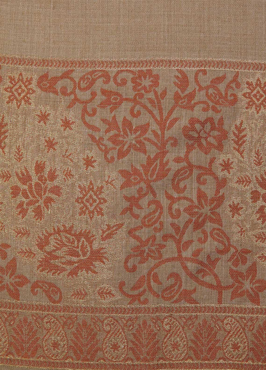 Sanaulla Exclusive Range  Pashmina  Shawls Zarri Palla C KPS-54 Brown03 - Pashmina Shawls