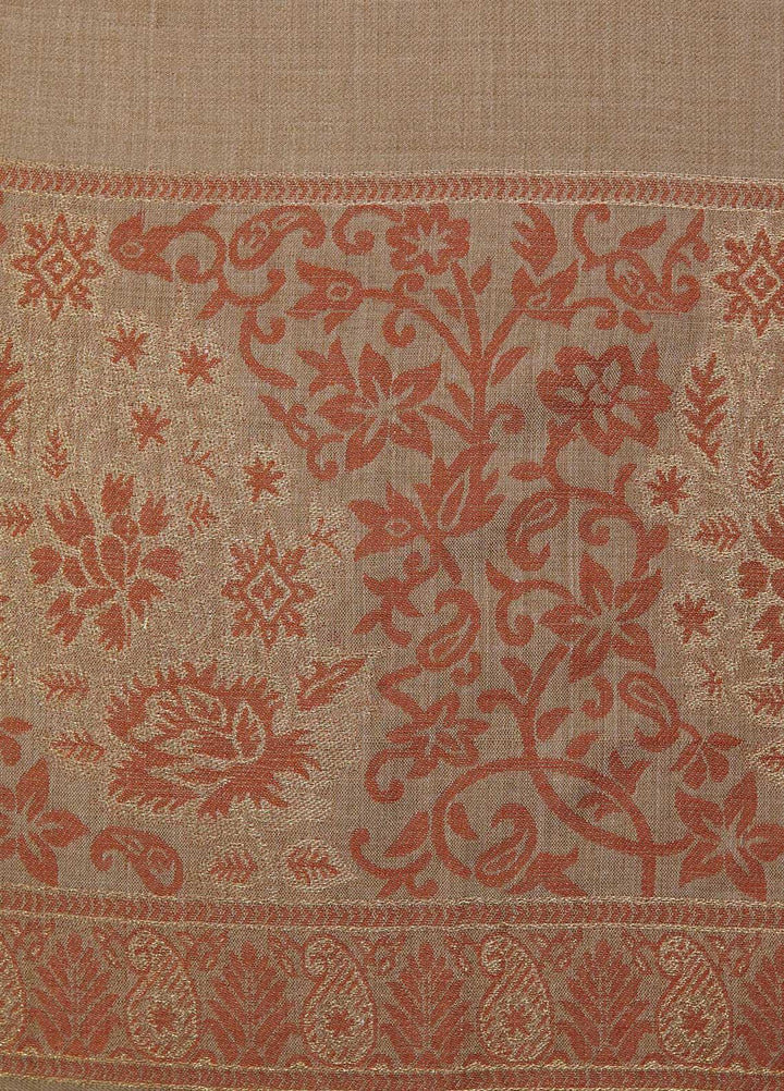 Sanaulla Exclusive Range  Pashmina  Shawls Zarri Palla C KPS-54 Brown03 - Pashmina Shawls