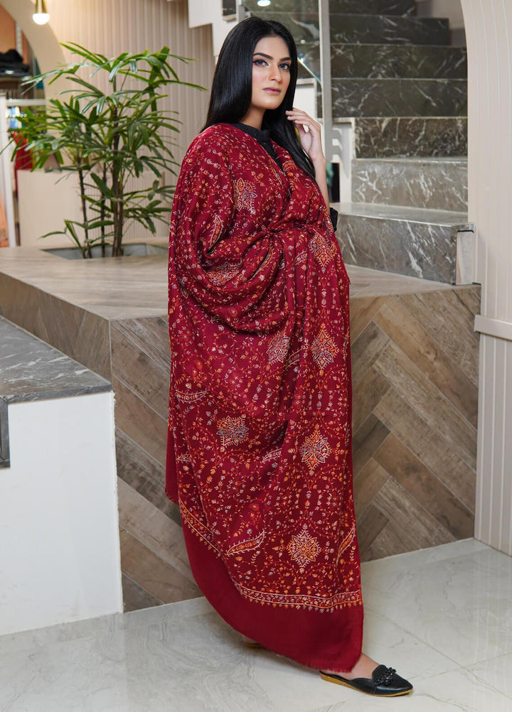 Sanaulla Exclusive Range  Pashmina  Shawls AKP-03 Red 03 - Pashmina Shawls