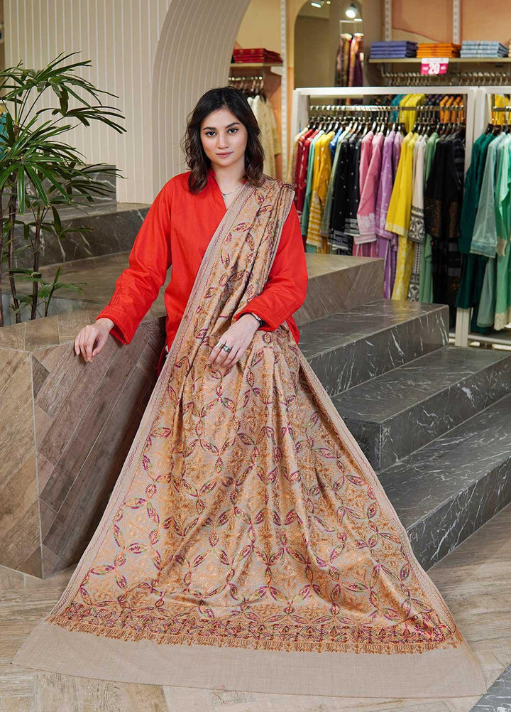 Sanaulla Exclusive Range  Pashmina  Shawls MAMA-22 Fawn-2 - Pashmina Shawls