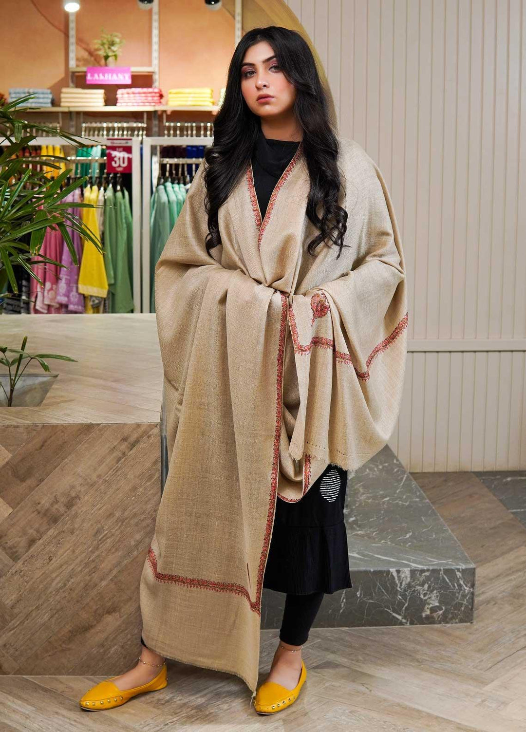 Sanaulla Exclusive Range  Pashmina  Shawls MAMA-24 Fawn-1 - Pashmina Shawls