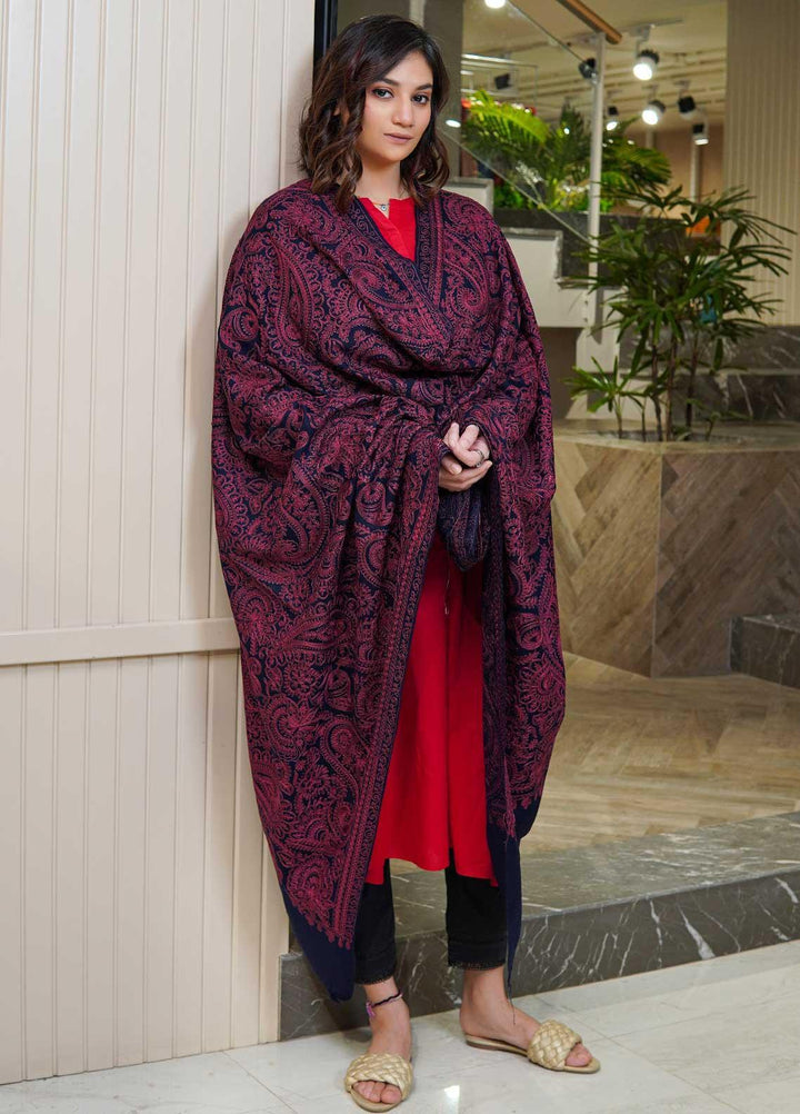 Sanaulla Exclusive Range  Pashmina  Shawls Zarri Nalki Pasily Jaal AD KPS-43 Blue02 - Pashmina Shawls