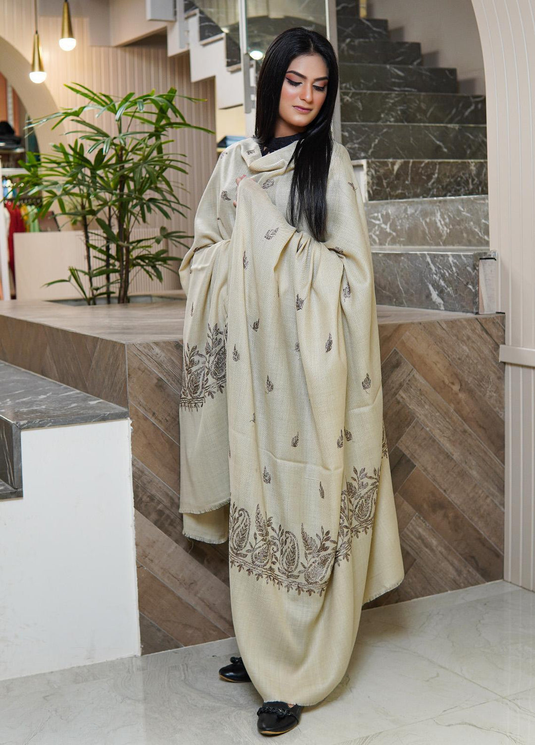 Sanaulla Exclusive Range  Pashmina  Shawls AKP-16 Fawn 02 - Pashmina Shawls